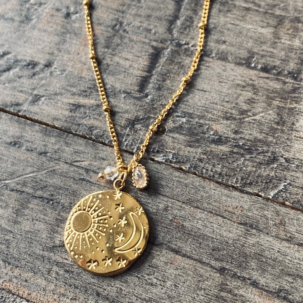 NEW Gold Plated Celestial Pendant Necklace With Charms